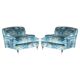 Pair of custom Howard love seat armchairs in Mulberry Lemond silk velvet.