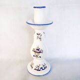 Old Rouen style earthenware candle holder decorated with flower basket 25 cm