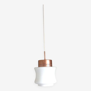 suspension in white opaline and copper metal, 60s-70s