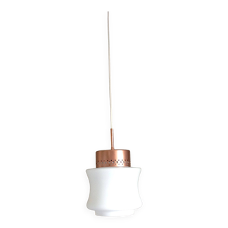 suspension in white opaline and copper metal, 60s-70s