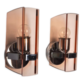 Pair of veca wall lamps in pink murano glass italy 1970