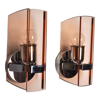 Pair of veca wall lamps in pink murano glass italy 1970