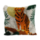 Square Silk Tiger Ikat Velvet Pillow, Yellow Animal Pattern Ethnic Cushion, Handloom Ethnic Pillow