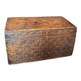 Old wooden chest with carved rosettes regionalism folk art