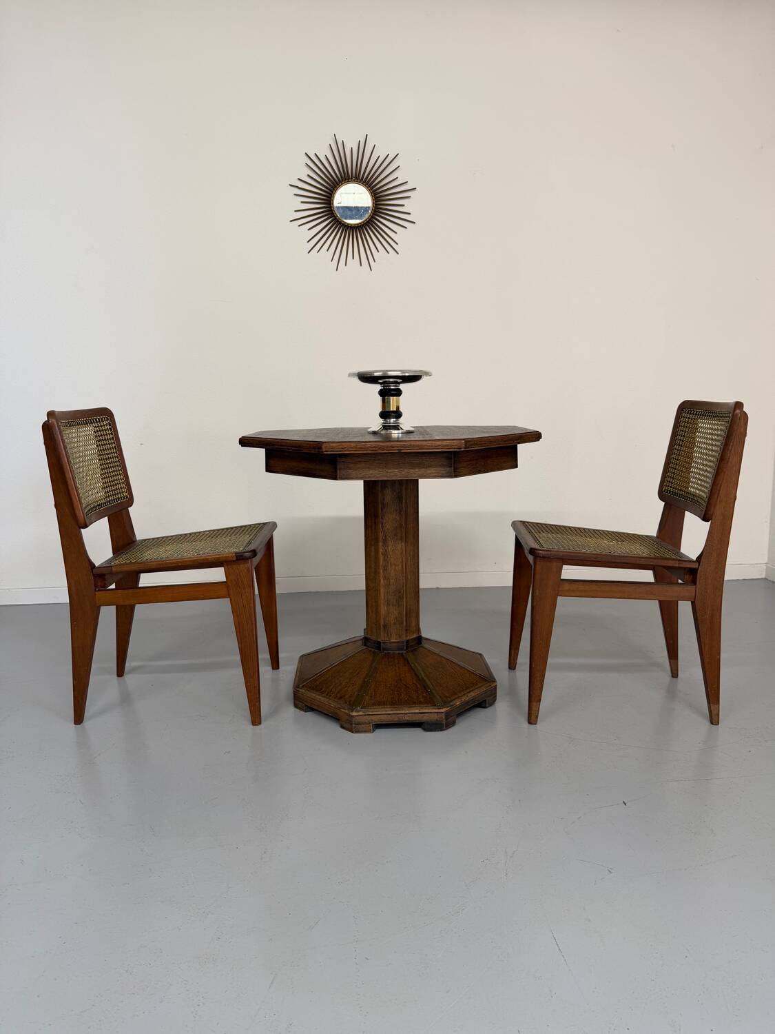 Ancienne table en bois de bistrot années 40/50 vintage finition laiton