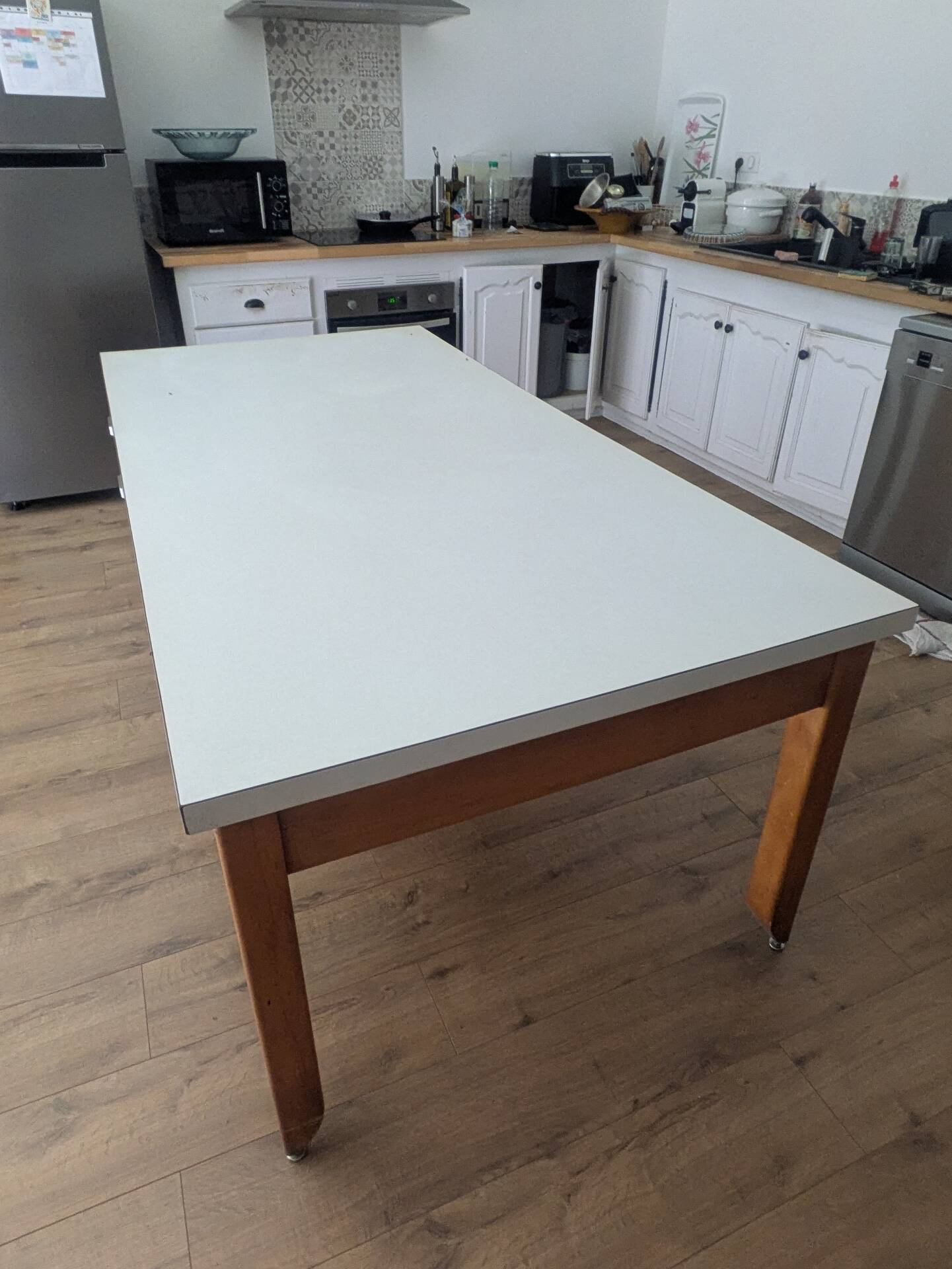Large vintage convent table – 8 drawers – 200 cm