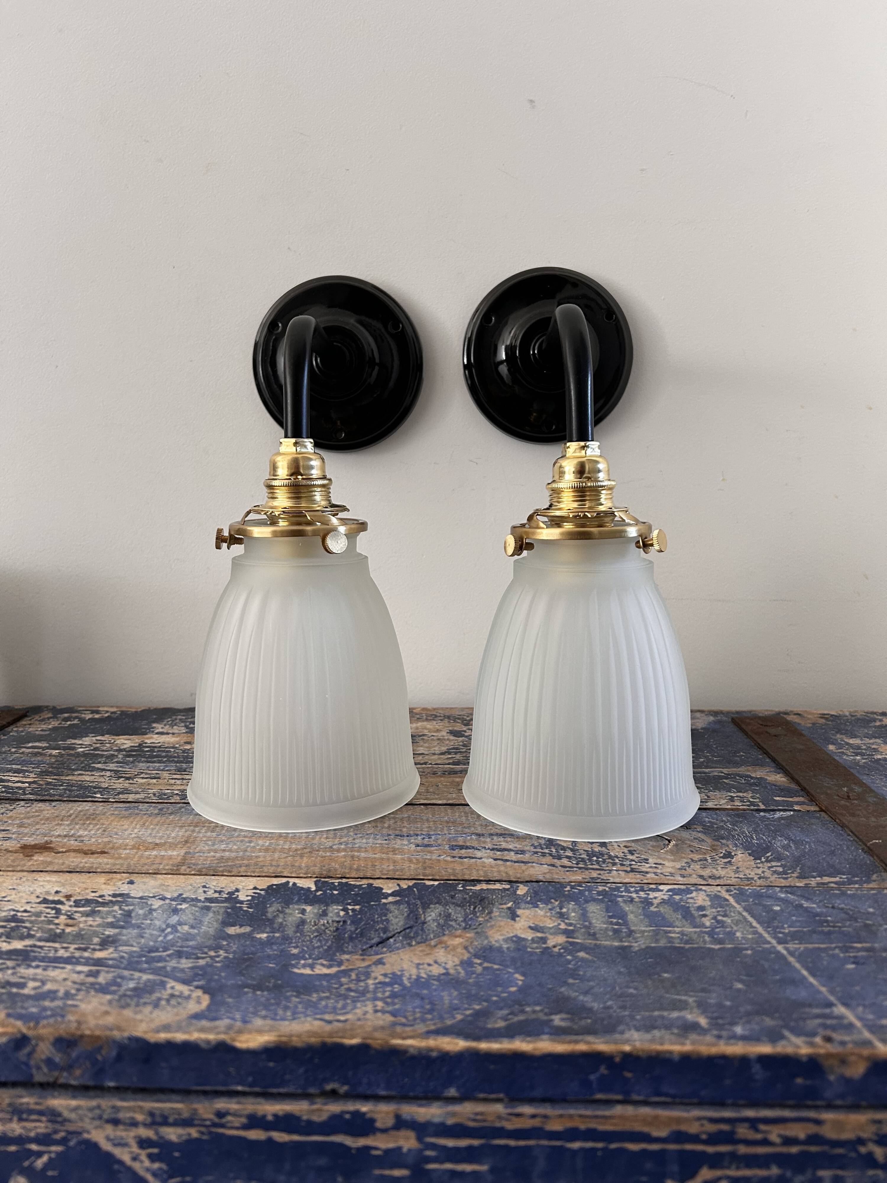 Pair of glass and ceramic wall lights