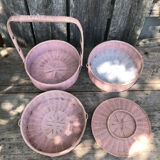 Old vintage pink rattan worker basket