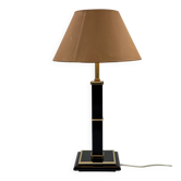 Lampe de table vintage en laque noire et métal doré, colonne cannelée
