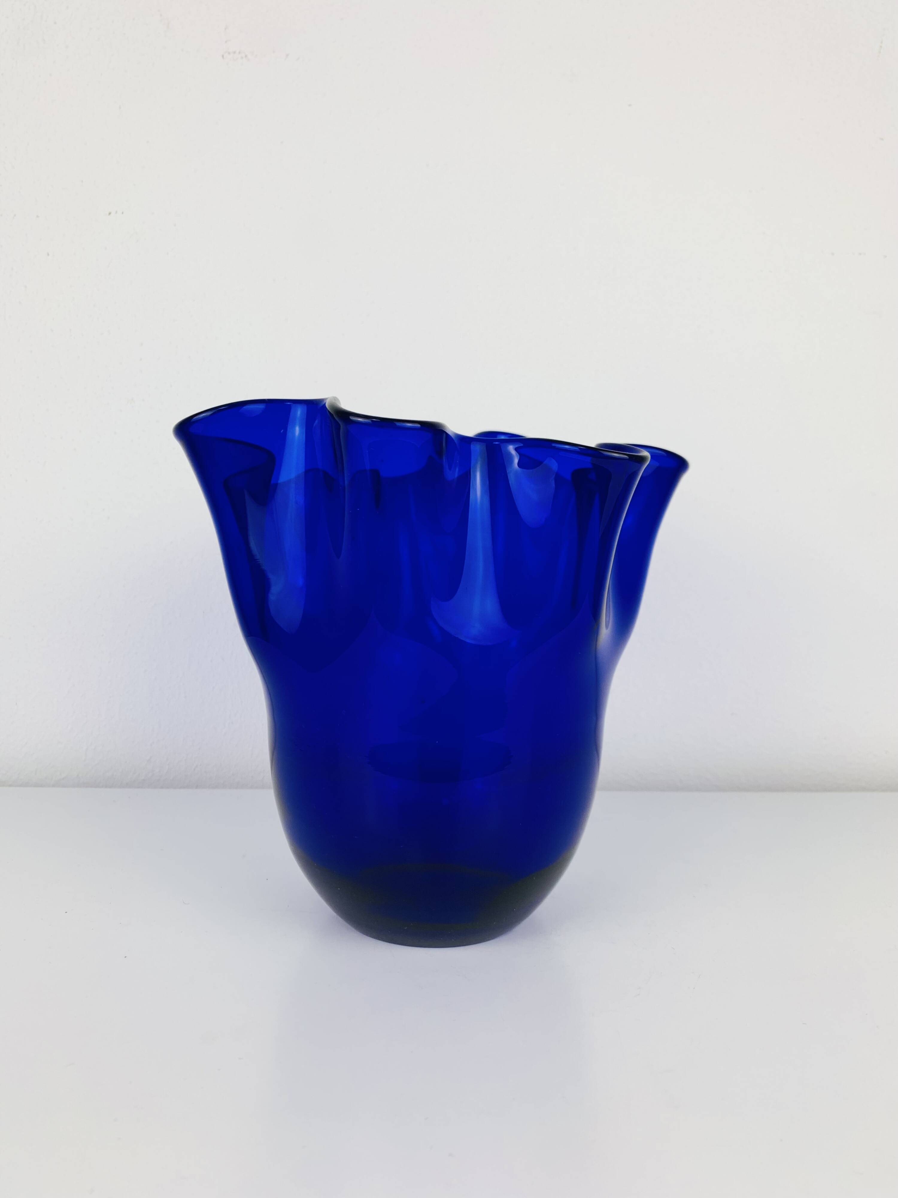 Vintage cobalt blue glass handkerchief vase
