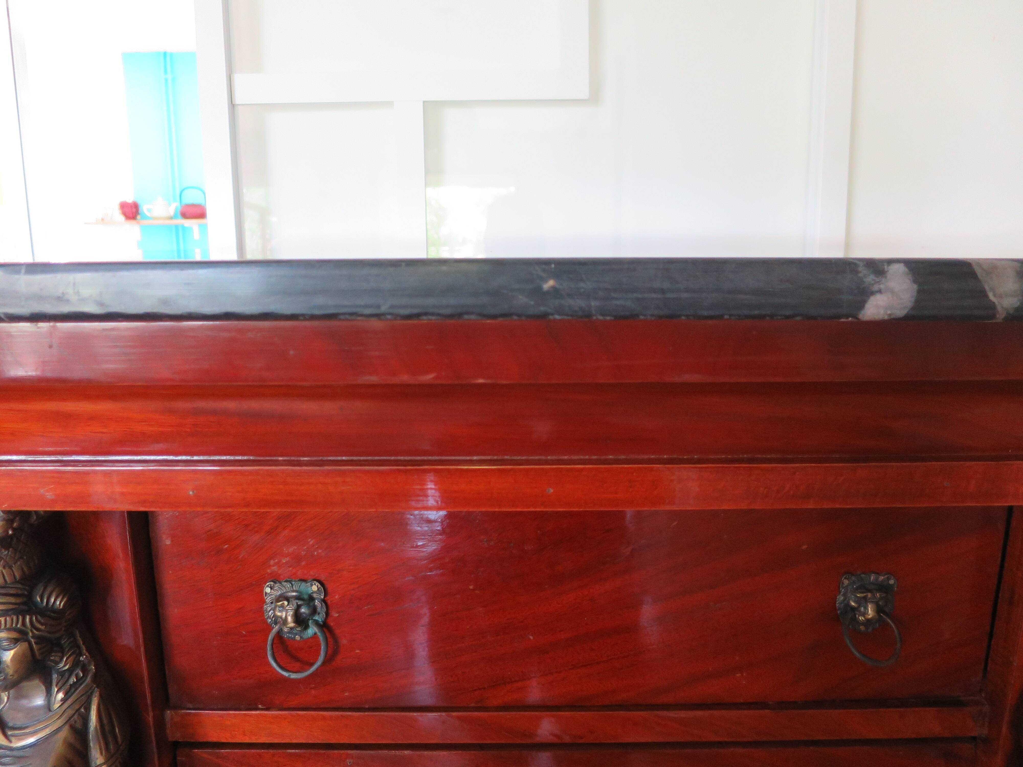 Antique Weekly Planner/Empire Style Commode-Caryatid-Patinated Bronze - 1950