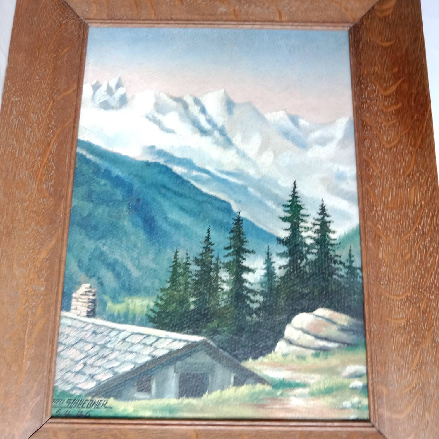 Mountain Landscape Painting from 1946 signed Frame