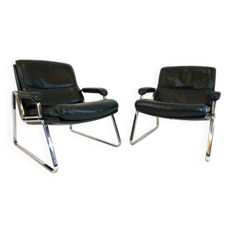 2 fauteuils lounge en cuir Drabert par Gerd Lange