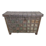 Old chest - dowry console from Bikaner in teak and wrought iron