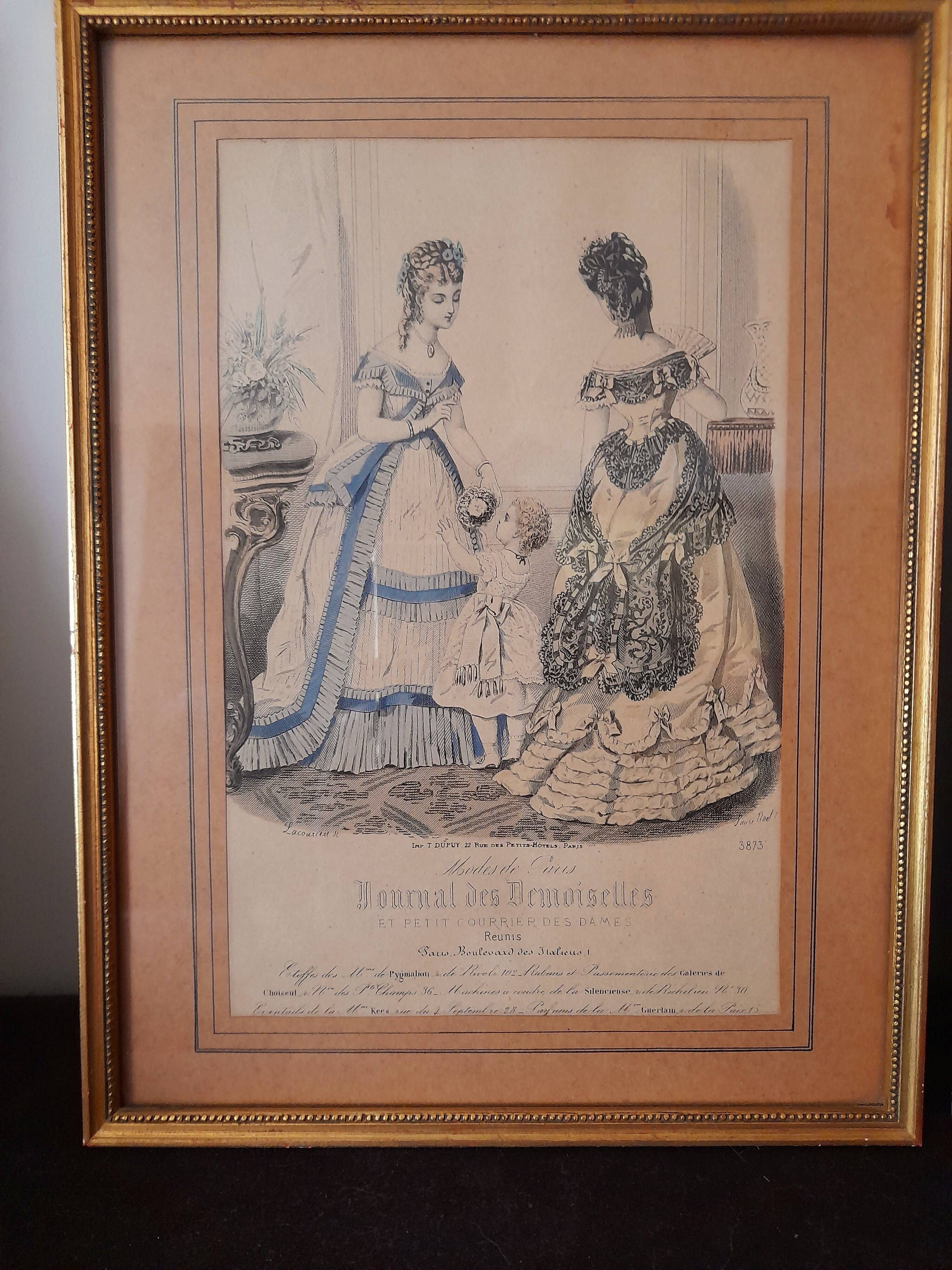 Set of 2 golden frames old engraving "Petit courier des Dames" "journal des Demoiselles"