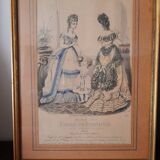Ensemble de 2 cadres dorés gravure ancienne "Petit courrier des Dames" "journal des Demoiselles"