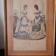 Set of 2 golden frames old engraving "Petit courier des Dames" "journal des Demoiselles"