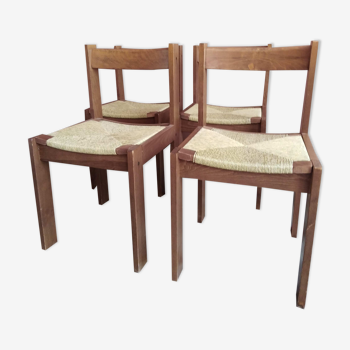 4 wood and rope chairs