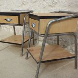 2 nightstands in wood and metal industrial style