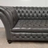 Gray leather Chesterfield sofa