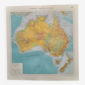 A geographical map from atlas quillet year 1925 map: australia new zealand