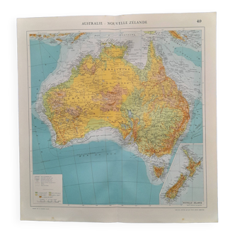 Une carte géographique issue atlas quillet année 1925 carte : australie  nouvelle zélande