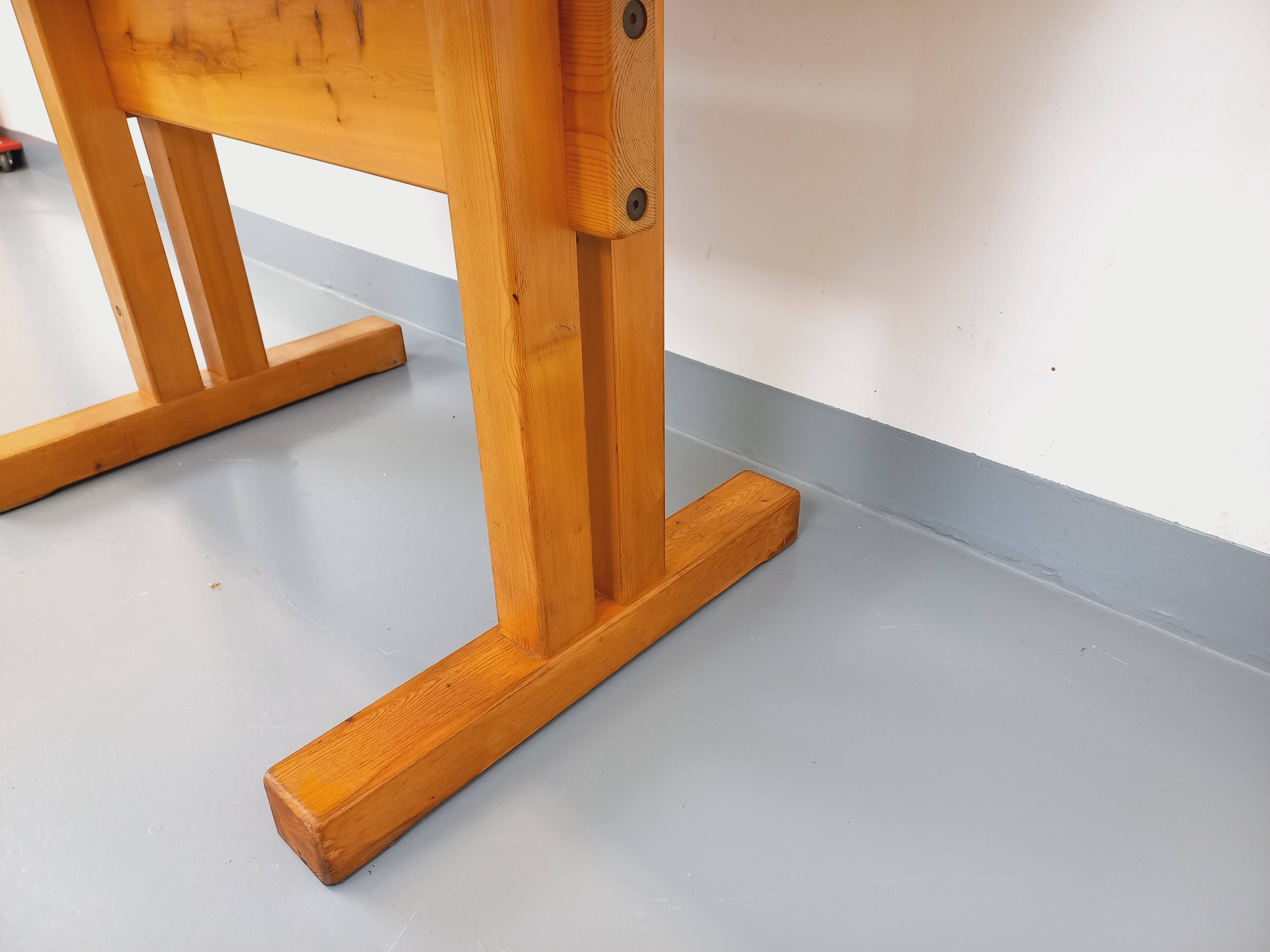 Charlotte Perriand Les Arcs vintage rectangular pine dining table from the 60s 70s