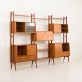Scandinavian free-standing teak wall unit with 5 cabinets, Norway 1960s