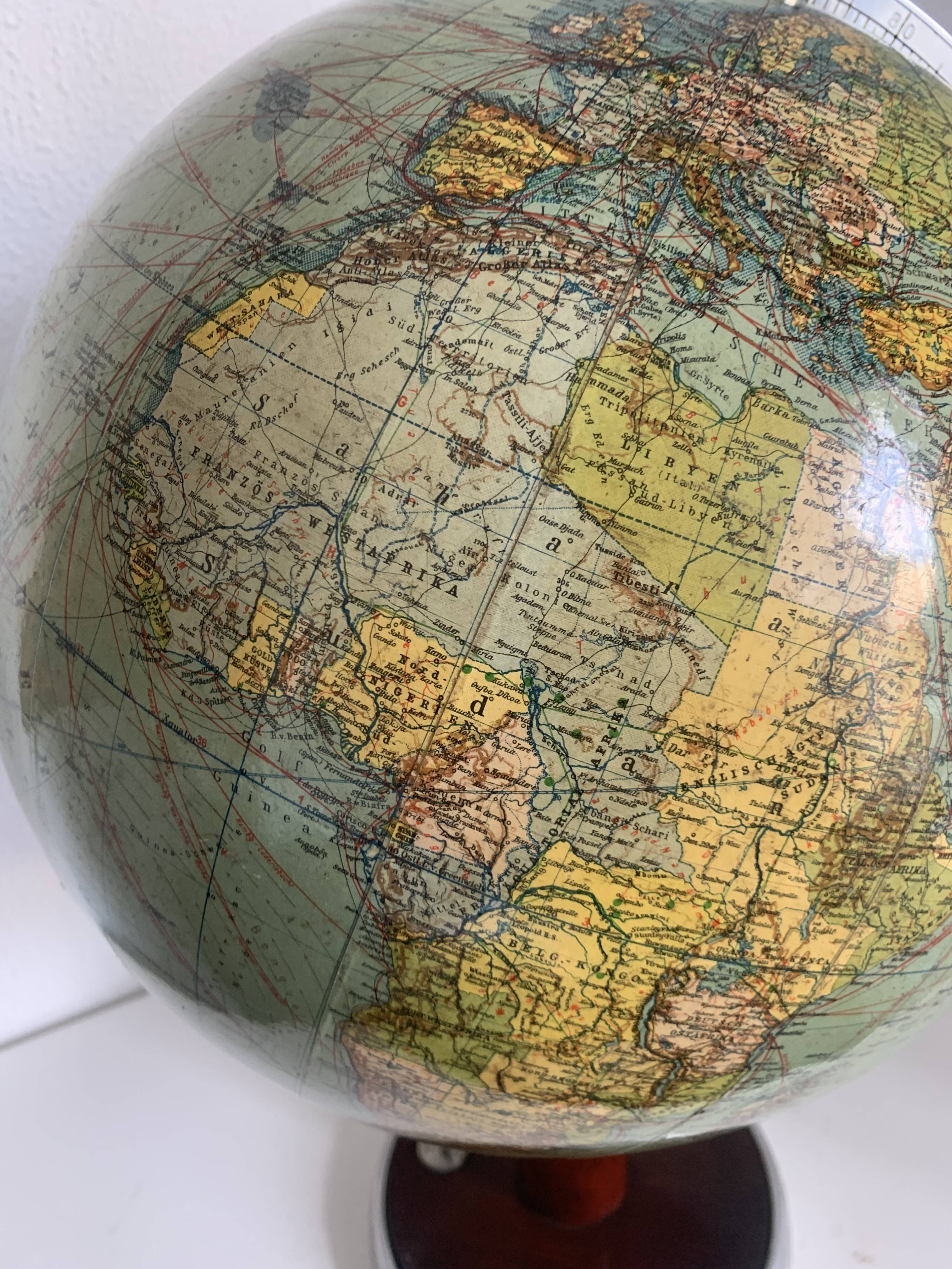 Vintage 1950 German Columbus World Map Globe - 53 cm