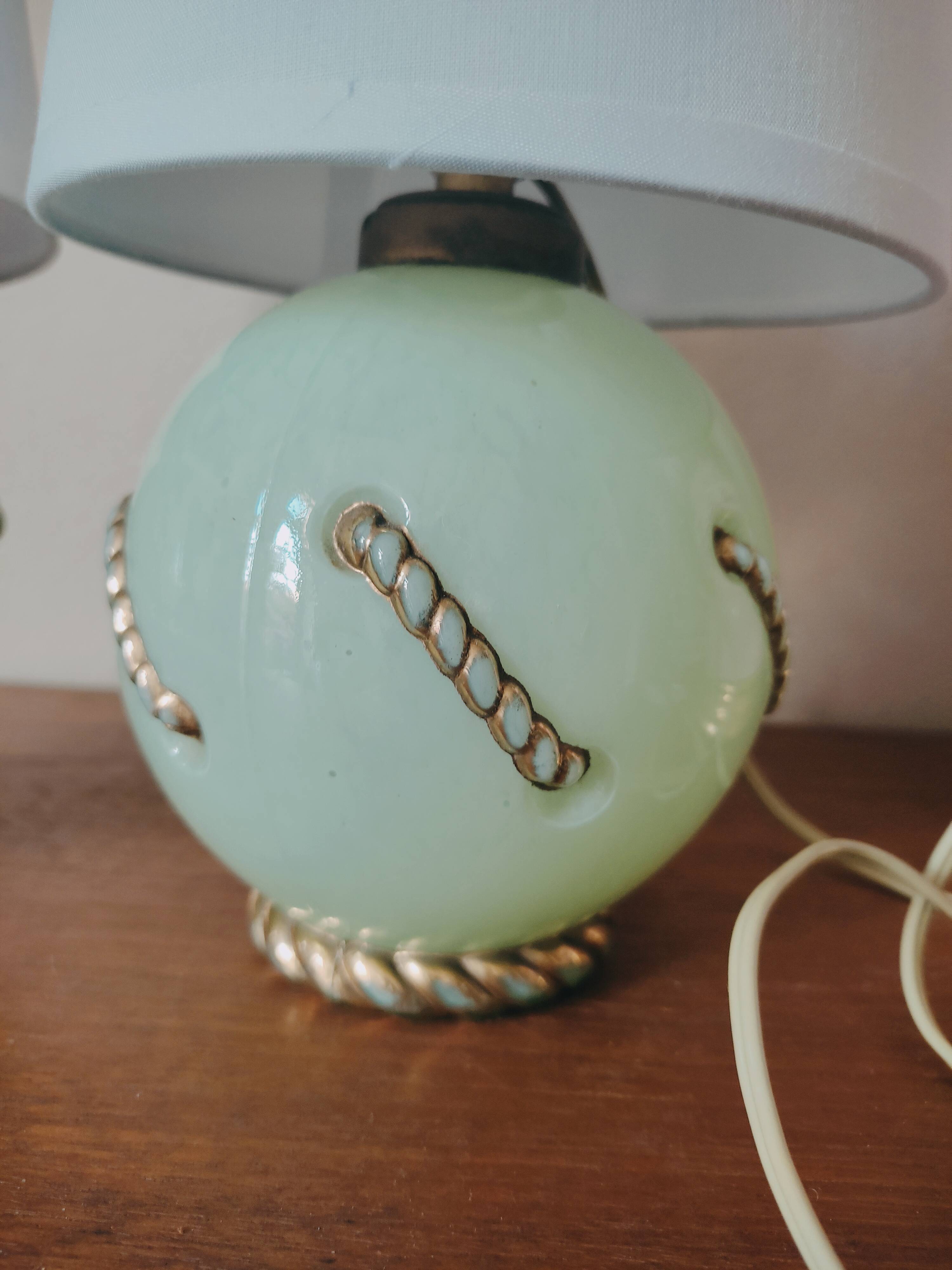 Duo of art deco lamp in mint glass