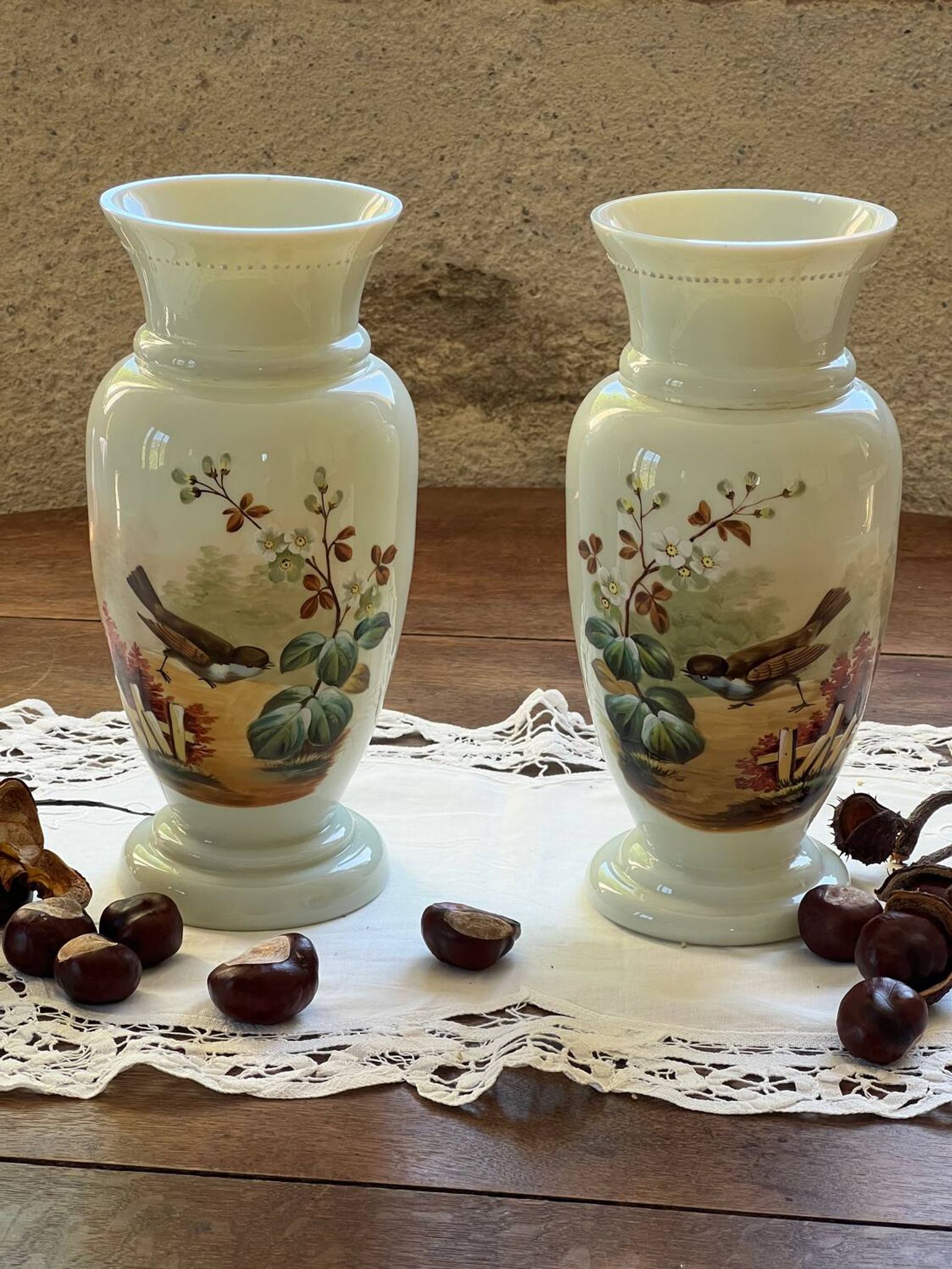 Pair of 19th century opaline glass vases signed