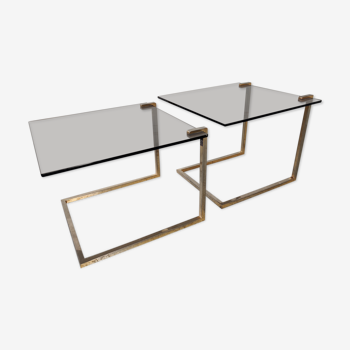 Ronald Schmitt trundle tables, glass and metal, 70s/80s