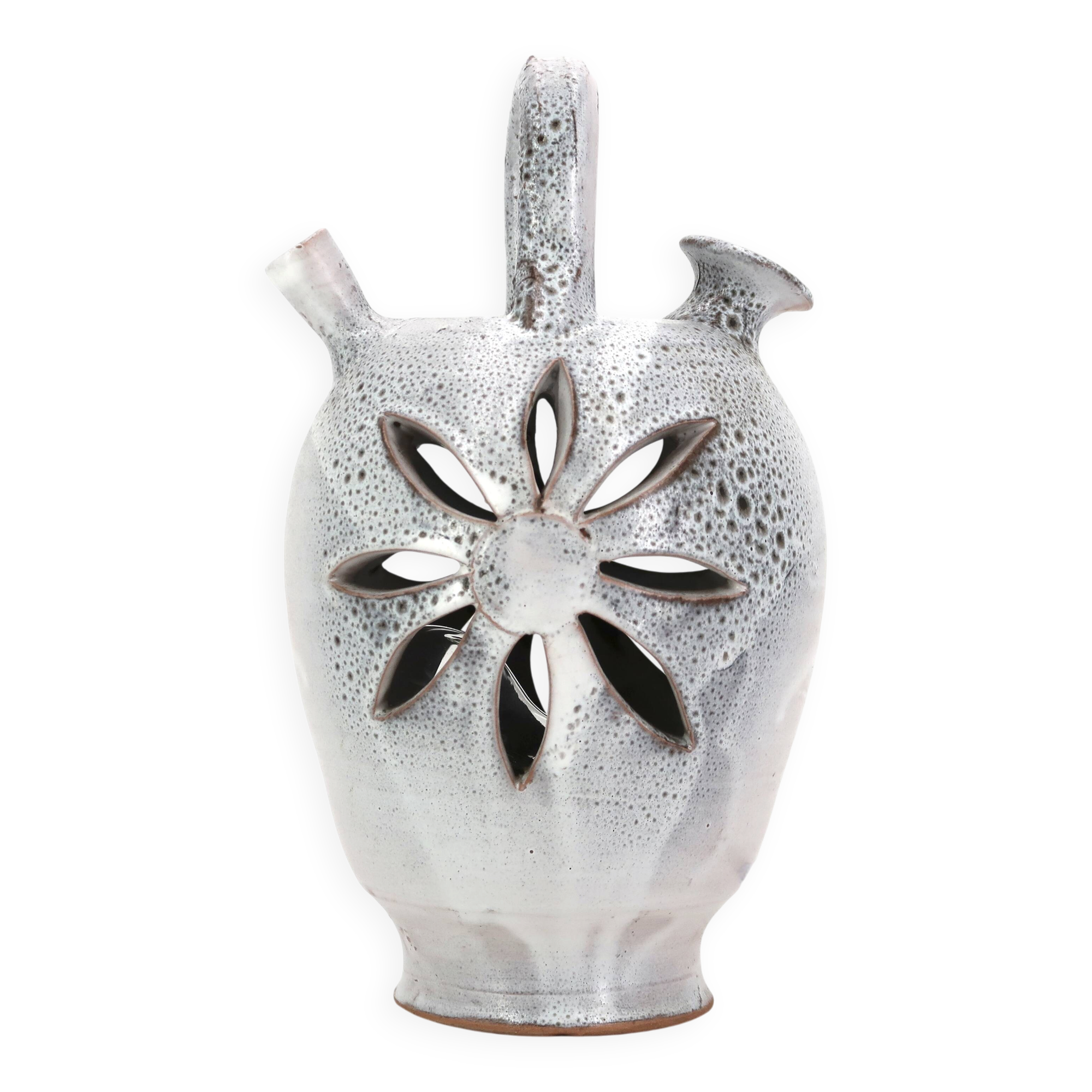 Lampe en céramique de Vallauris avec fleur ajourée, années 60