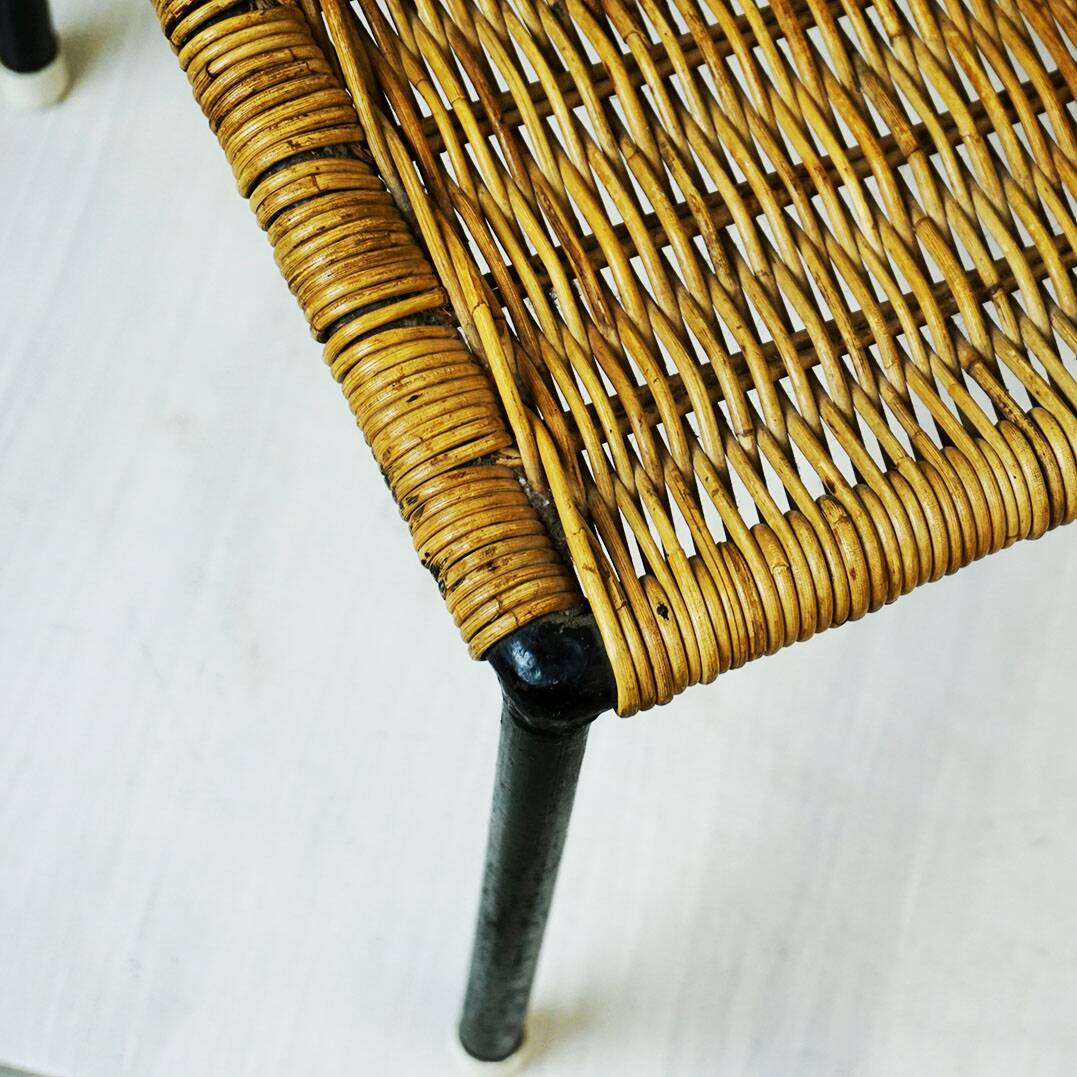 Black steel and wicker side table by Carl Auböck, mid-century.