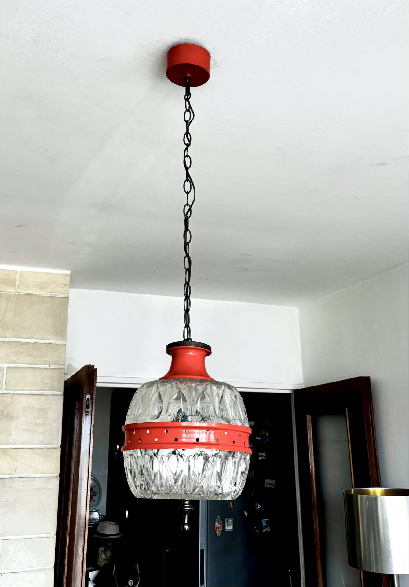 Suspension Mid Century en verre et métal