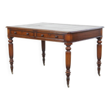 Bureau anglais ancien du XIXe siècle avec plateau en cuir noir