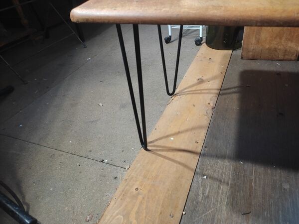 Table basse salon pieds compas plateau bois bureau école