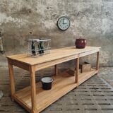 Old work table textile table pine cooking island or side table