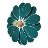 Emerald green rattan and linen flower wall light with 16 petals