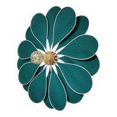 Emerald green rattan and linen flower wall light with 16 petals