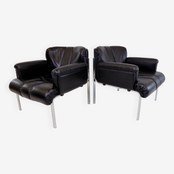 Set of 2 Girsberger Eurochair leather armchairs