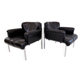 Set of 2 Girsberger Eurochair leather armchairs