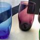 Set of 8 glasses cups high shape blown glass in different colors vintage