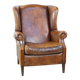 Grand fauteuil à oreilles en cuir de mouton de style anglais vintage