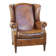 Grand fauteuil à oreilles en cuir de mouton de style anglais vintage