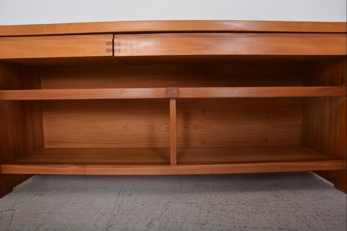 Vintage solid elm sideboard by Pierre Chapo, model R08