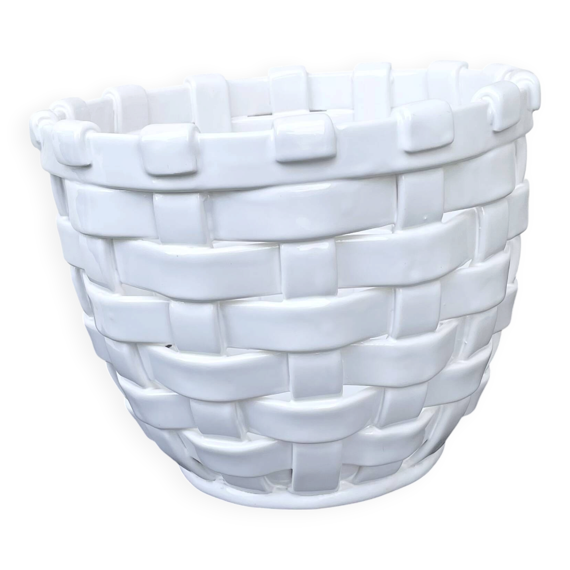Woven Italian ceramic cache-pot/jardinère from the 1970s.