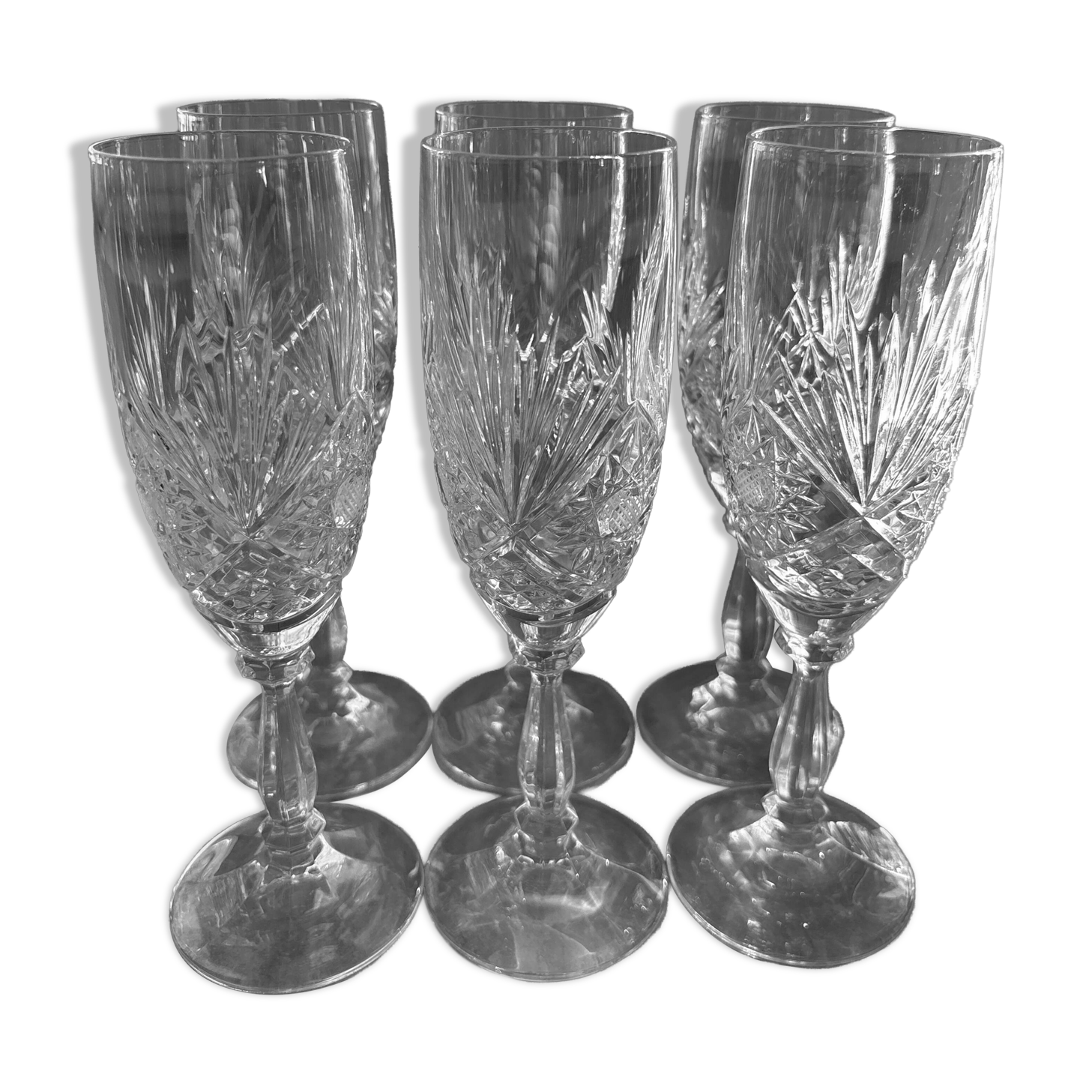 6 crystal champagne glasses