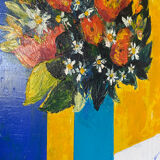Tableau peinture bouquet de fleurs coloré signé toile moderniste