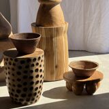 Stool, side table, cylindrical solid mango wood end table.